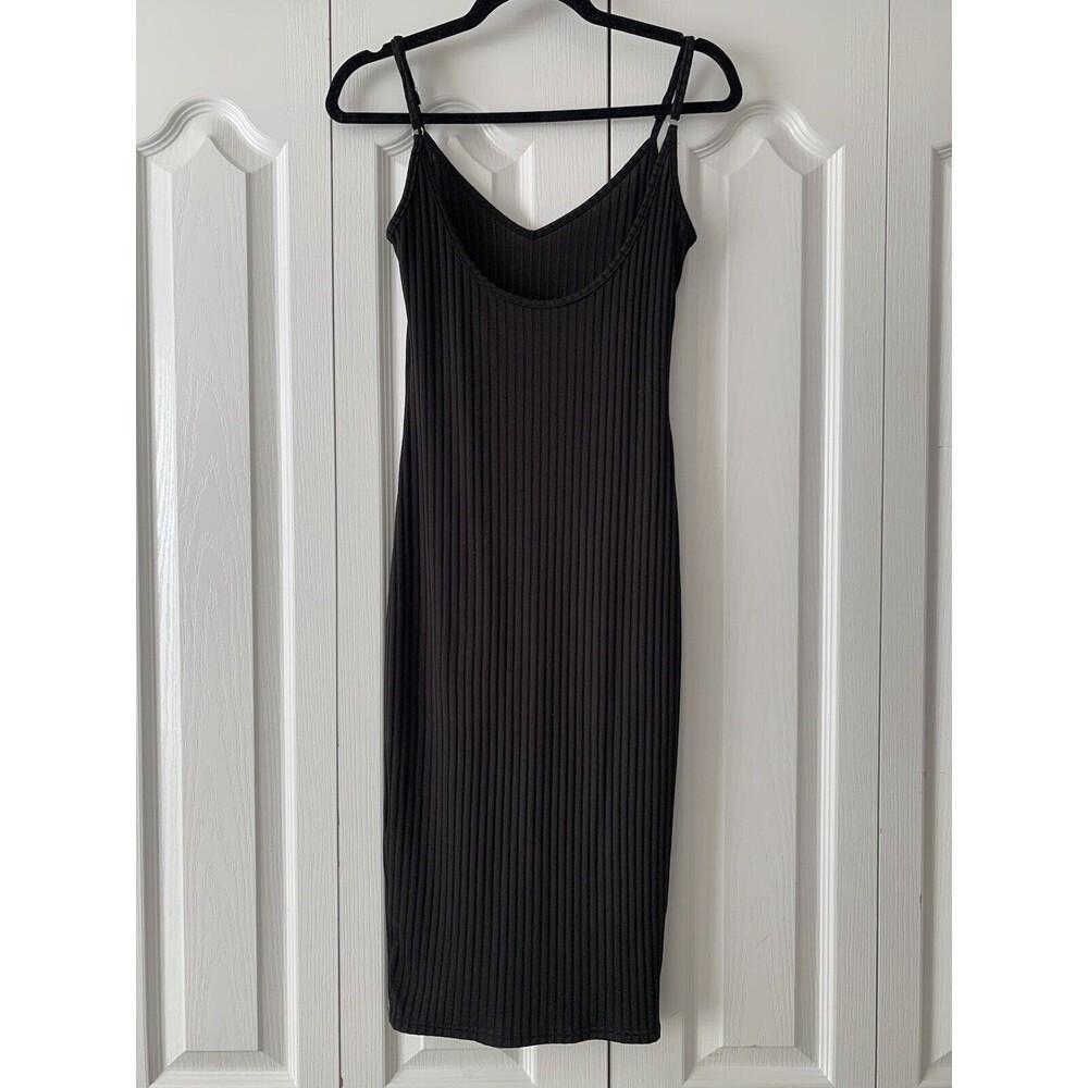 Shein Bodycon Dress Womens Small Black Ribbed Cami Spaghetti Strap Stretch Basic - Picture 3 of 11